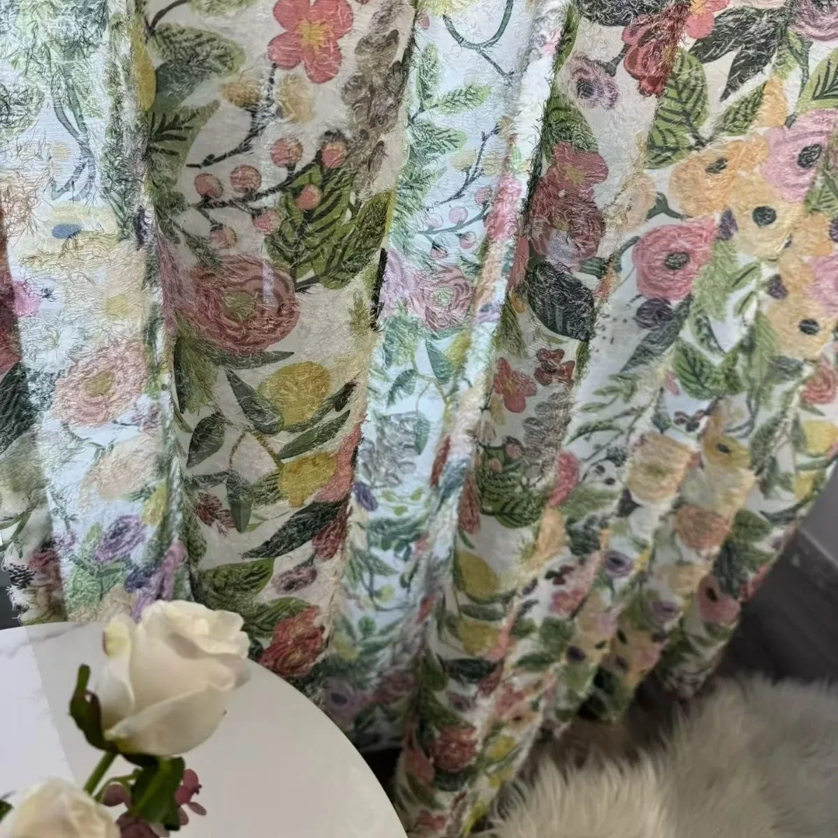 Custom Size American Retro Pastoral Style Cut Flower Curtains Living Room High-end Gauze Curtains French Style Window Decor Door