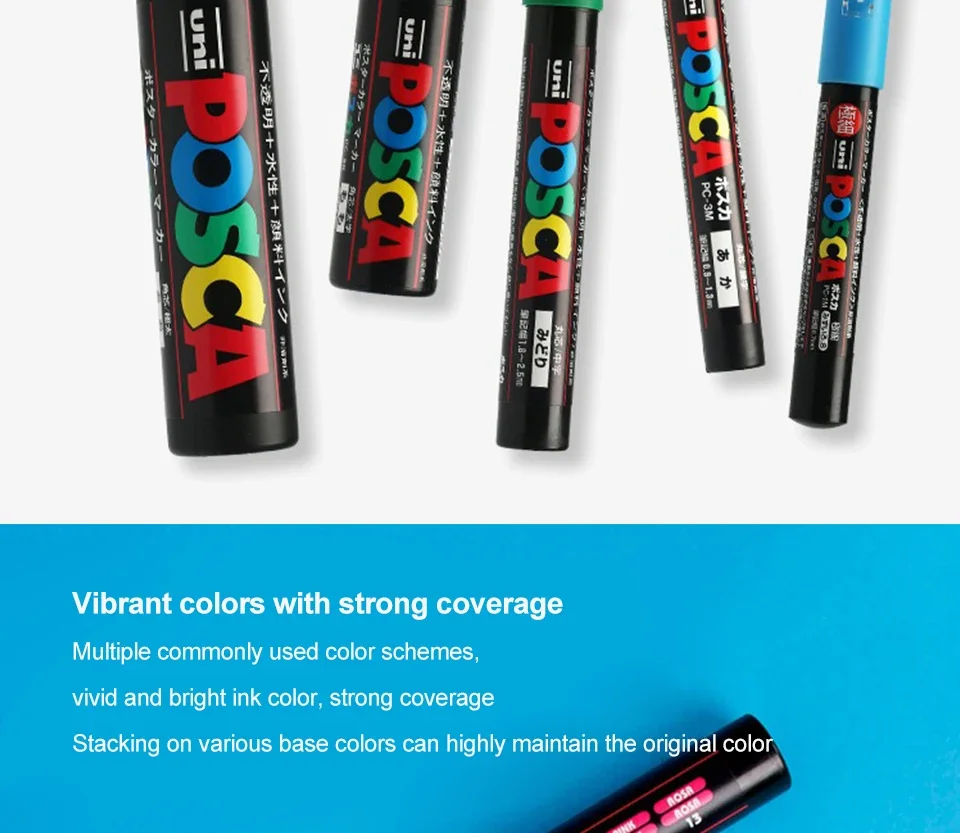 16-teiliges Japan UNI POSCA Wasserbasiertes Farbmarker-Set Acryl-Graffiti-Zeichenstifte Permanent Wasserfest PC-3M/1M/5M Kunstbedarf – Detail 2