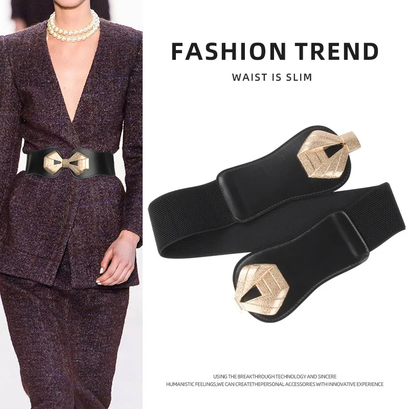 

New Wide elastic waistband Women's Personalized Dress Suit Decoration Temperament Belt Ladies Leather Stretch Strap Belts