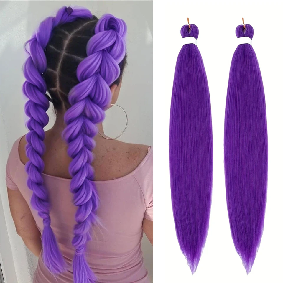 Purple Braiding Hair 2 Pcs Pre-stretched Braiding Hair EZ Braid Yaki Texture Synthetic Hair Extensions for Crochet Box Braids