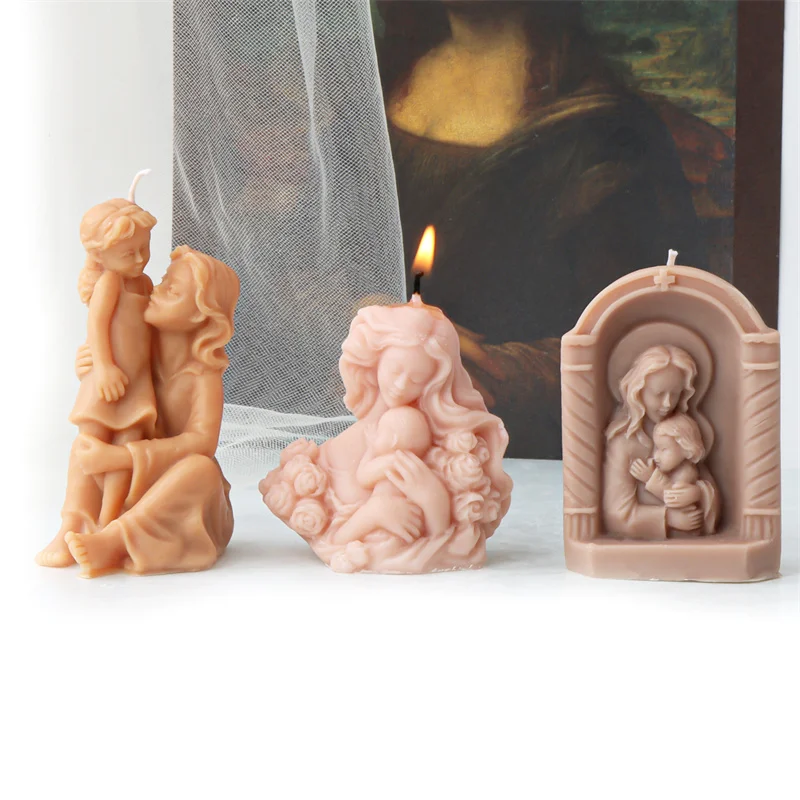 3D Mother Holding Baby Candle Silicone Mold DIY Body Art Sculpture Aromatherapy Candle Making Plaster Mould Desk Decoration