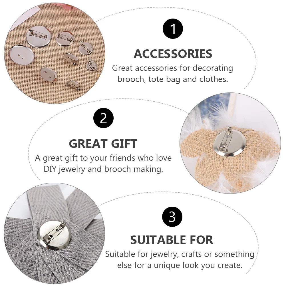 100 pezzi di accessori per spille a piastra rotonda fai da te vassoi inferiori per spille fermagli per gioielli componenti per distintivi a disco con spilla in lega leggeri