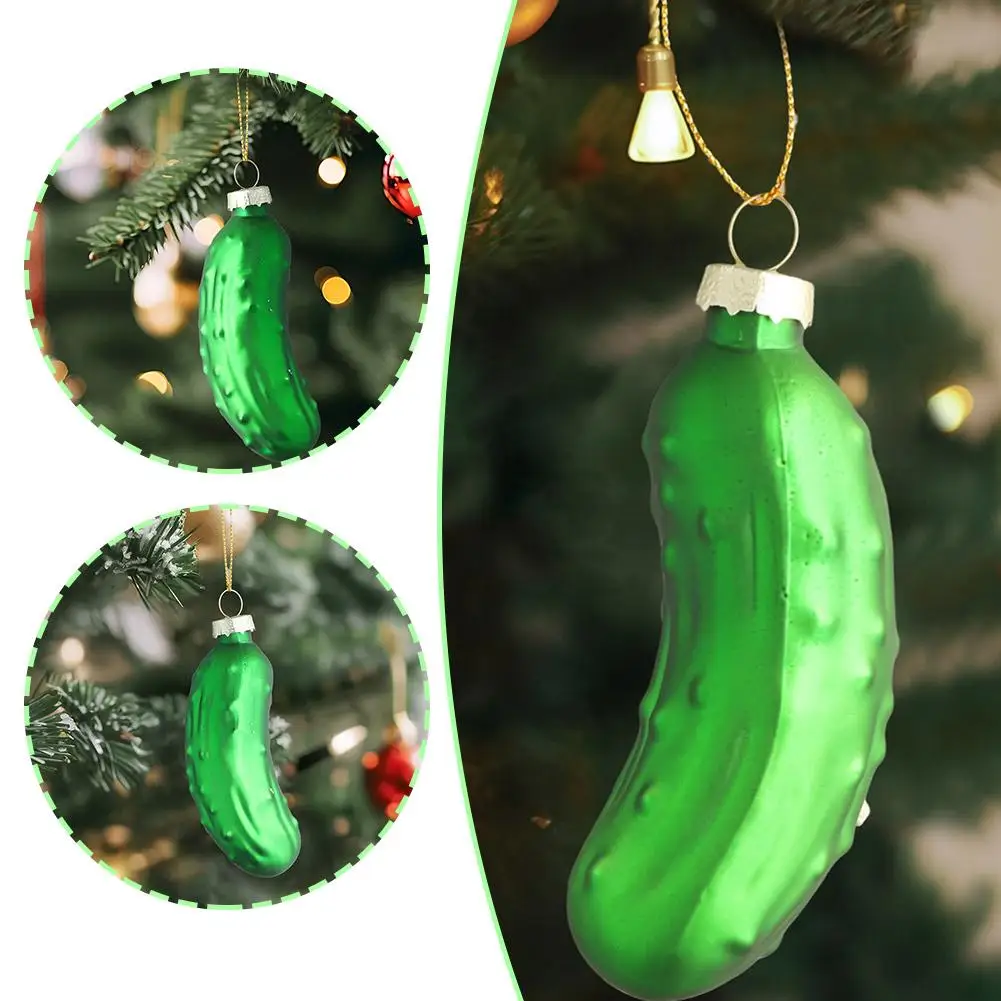 Christmas Cucumber Pendant Ornament Glass Blown Green Pickle Hanging Ornaments For Christmas Holiday Tradition Decor Party M9t1