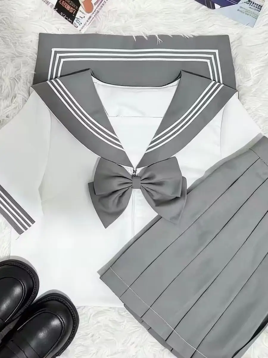 Rainbow Squadron Sailor Suit Gray Three Books JK School Uniform Set Traditional Uniform New Versatile College Style Four-Piec...