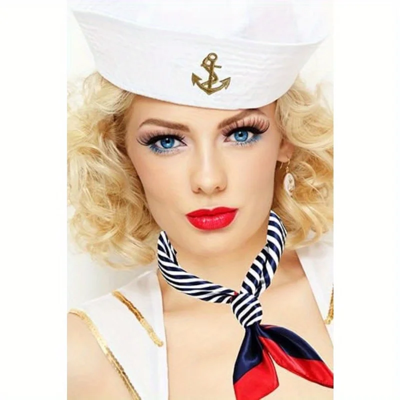 セーラーハット スカーフ付き ボートキャプテンハット 女性用 ハロウィン仮装パーティー コスチュームアクセサリー 男性用 大人用 コスプレ