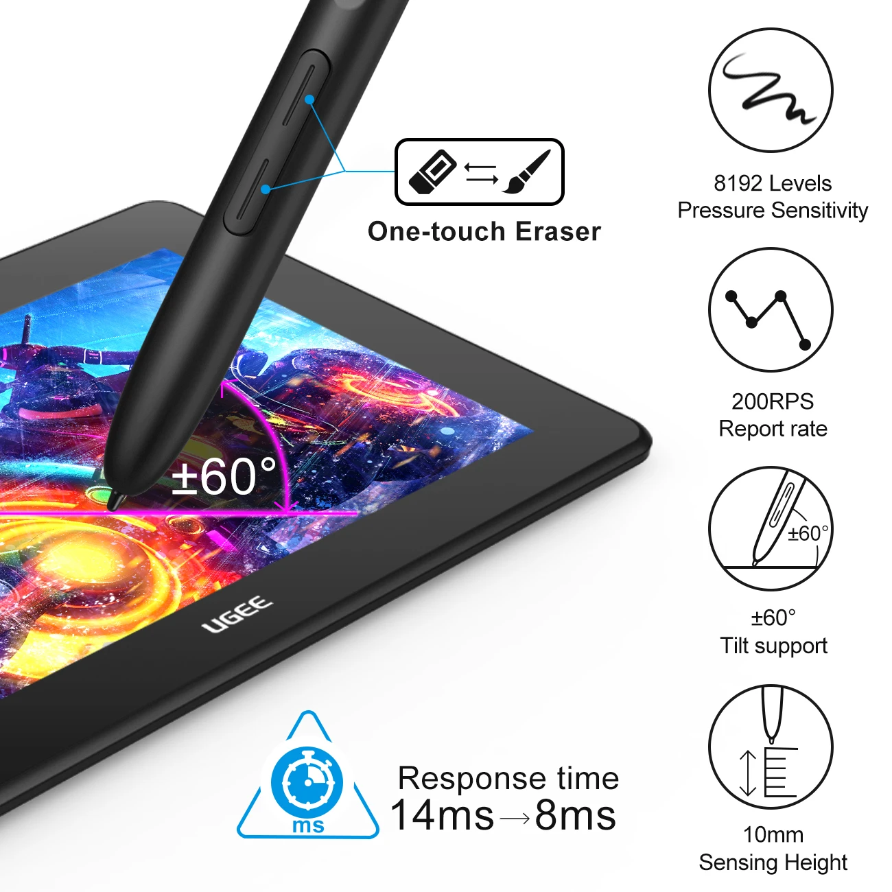 TEROW U1200 Graphic Pen Tablet Monitor 1080P 12inch HD Screen 3in1 Cable for Windows Andriod MC OS for Drawing Teaching Game OSU