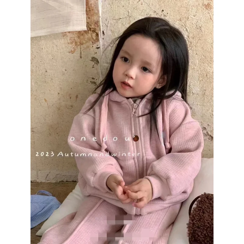 South Korea Children's Clothing Deep Autumn and Winter New Baby Leisure Fleece Padded Coat Girls' Western Style Fur Ball Pants S