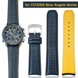 22mm 23mm Genuine Leather Strap for Citizen Blue Angels Series Arc Curved End Cowhide Watch Band for Blancpain Fifty Fathoms