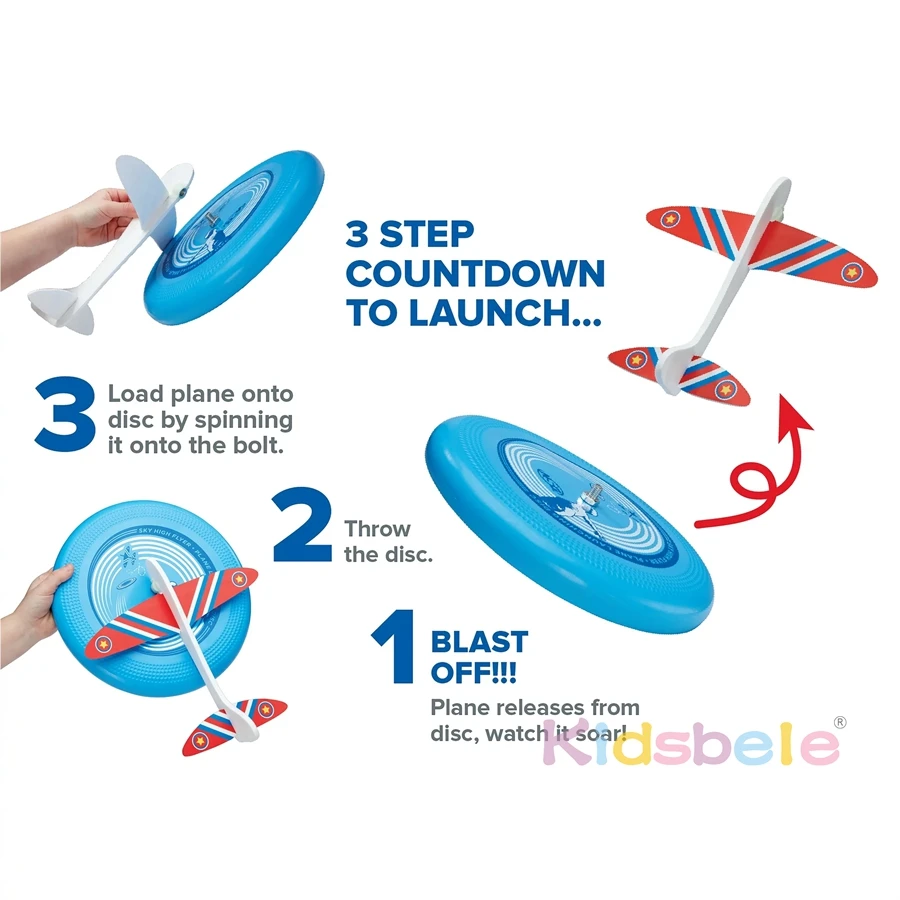 Flying Disc Airplane Launcher Toy Foam Glider Plane Outdoor Flying Toys for Kids Ages 8 and Up