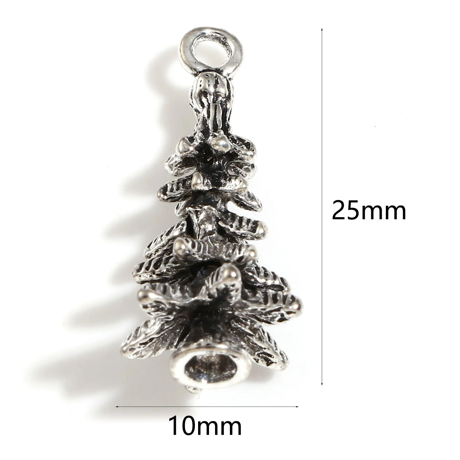 2pcs Vintage 3D Christmas Tree Charms Antique Silver Color Pendants For Jewelry Making DIY Necklace Earrings Findings 25x10mm