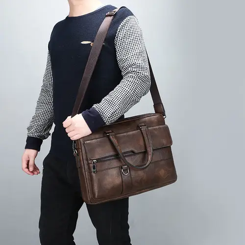 Maletín clásico Retro de cuero PU para hombre, bolso de negocios de marca de lujo, bolso de hombro cruzado, funda para ordenador portátil, nuevo