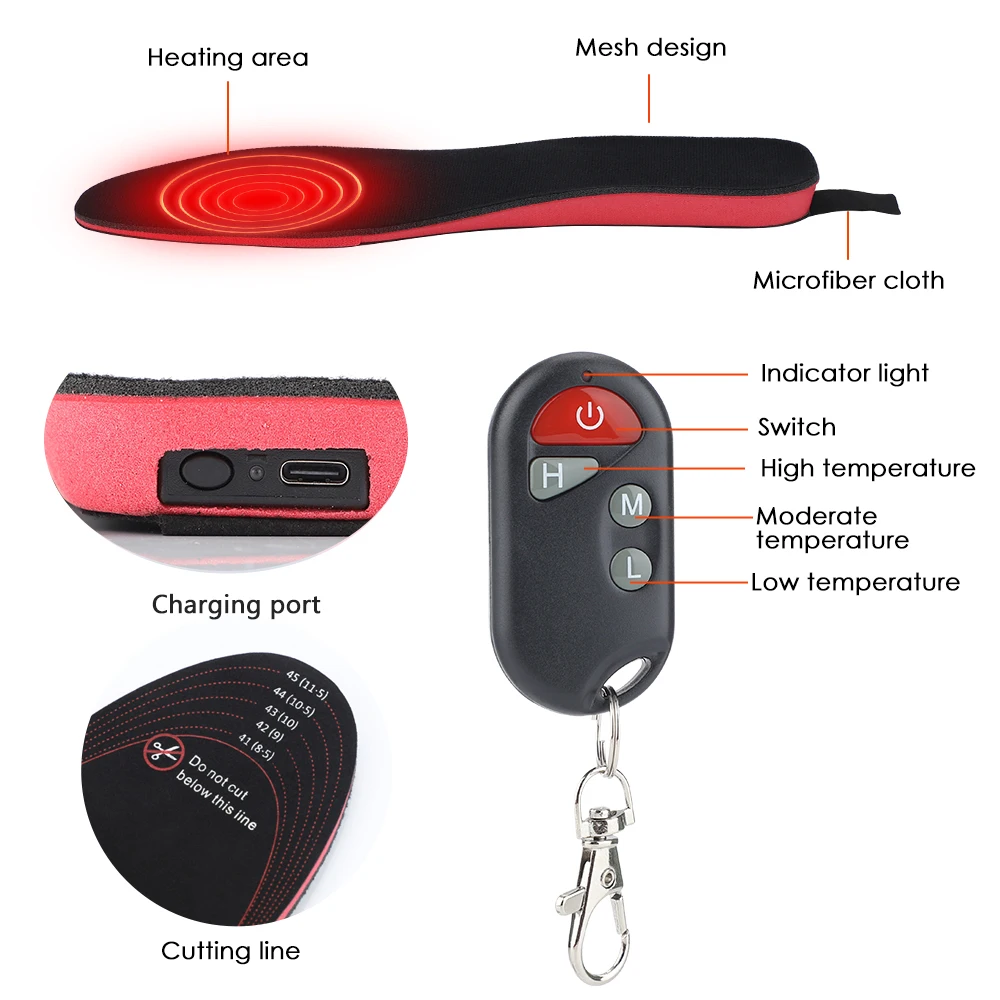 Heating Insole Rechargeable Remote Control Thermostat Three-speed Temperature Adjustment Cold Protection Keep Warm Foot Massager