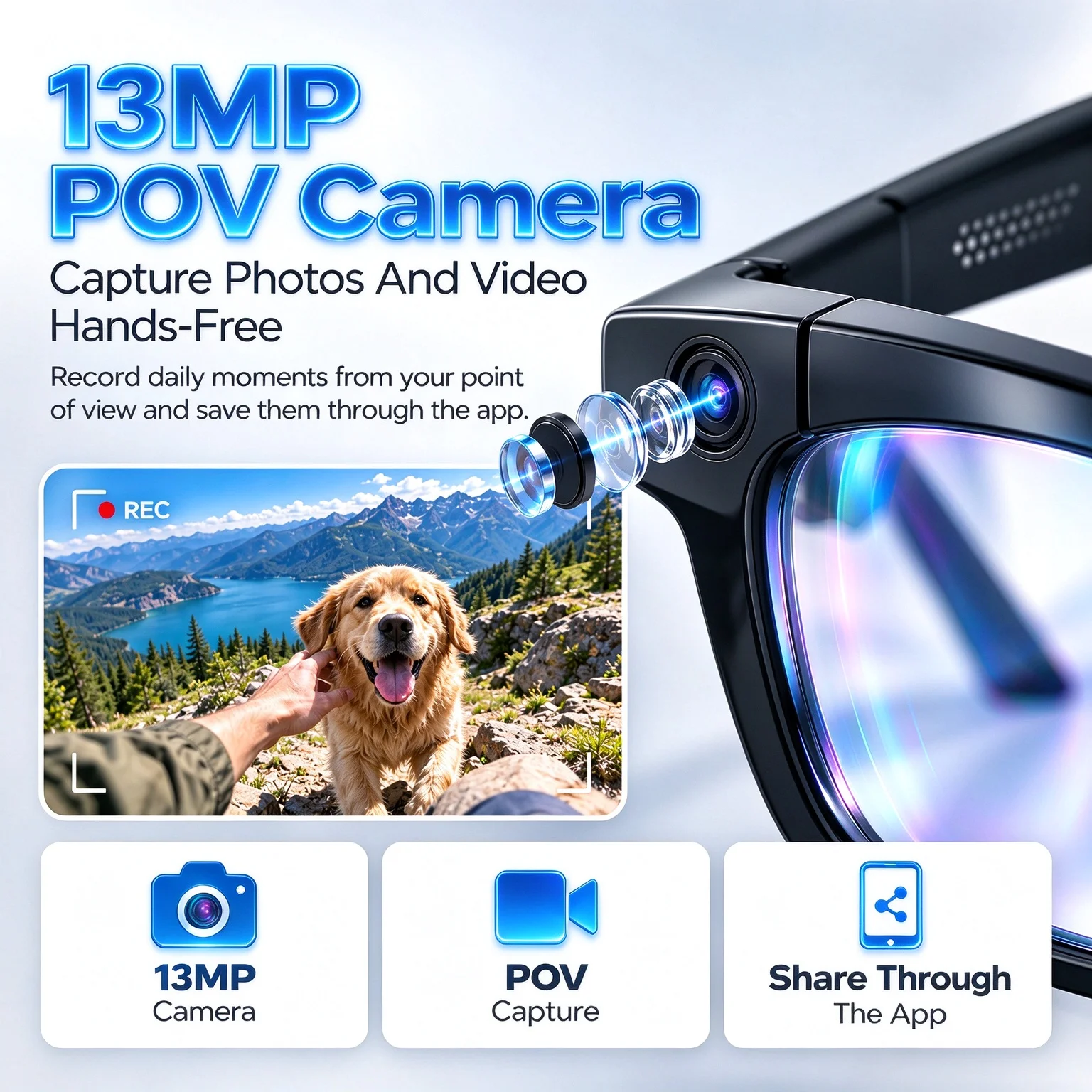 2026 Business Smart Glasses 13MP Camera AI Voice Assistant, Real-Time Translation, Meeting Notes, Live Streaming, Open-Ear Audio