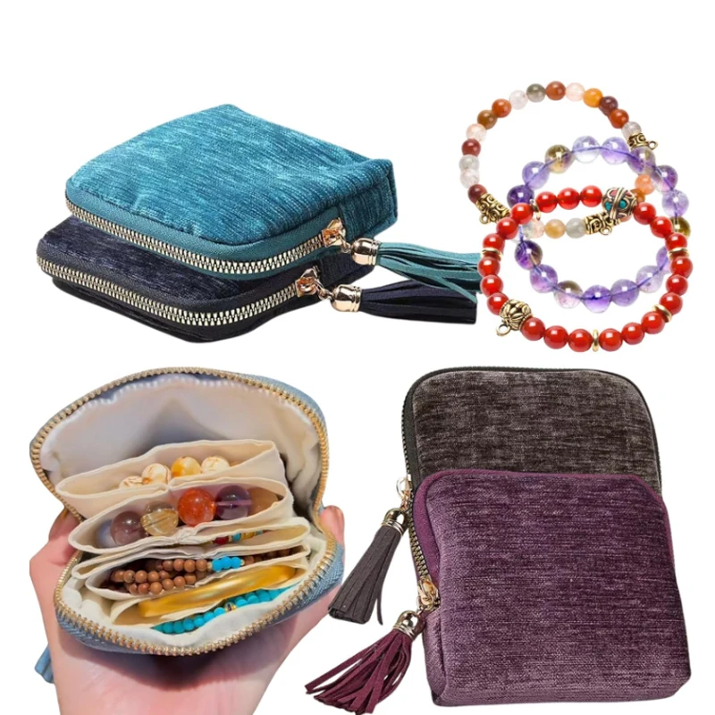 Exquisite Tassel Jewelry Storage Bag Zipper Travel Organizer Pouch For Rings Bracelets Earrings Necklaces Crystal Bag