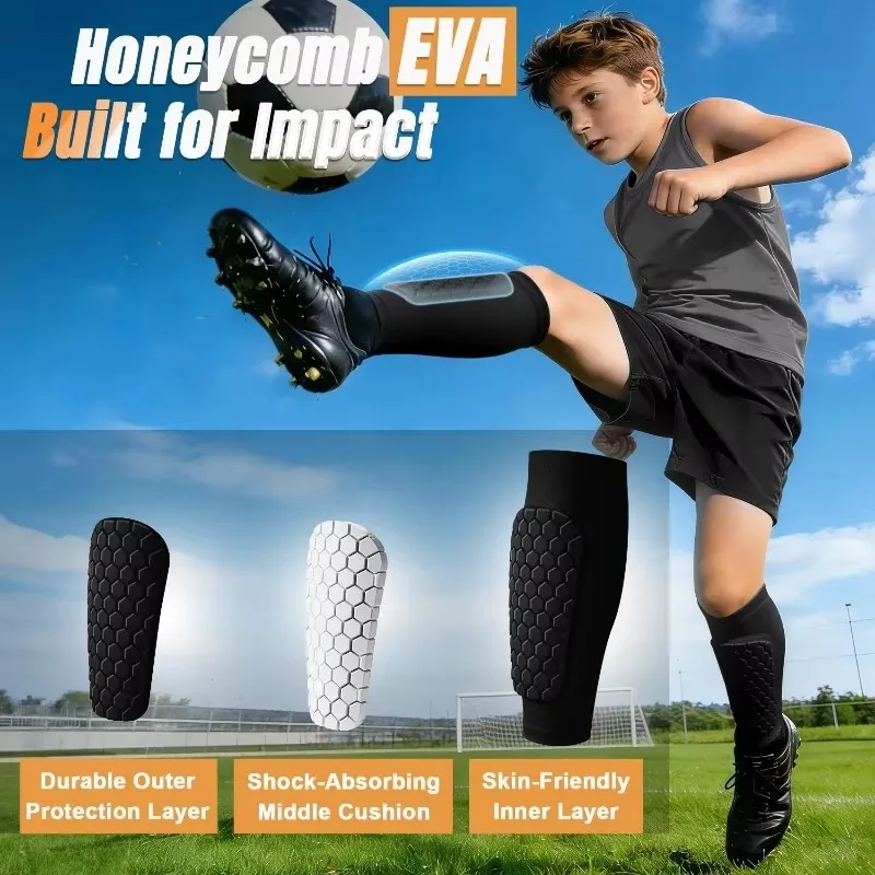 1pc Shin Guards Football Basketball with Honeycomb Padding Breathable Nylon Anti Impact Sport Leg Protectors for Kids Adults