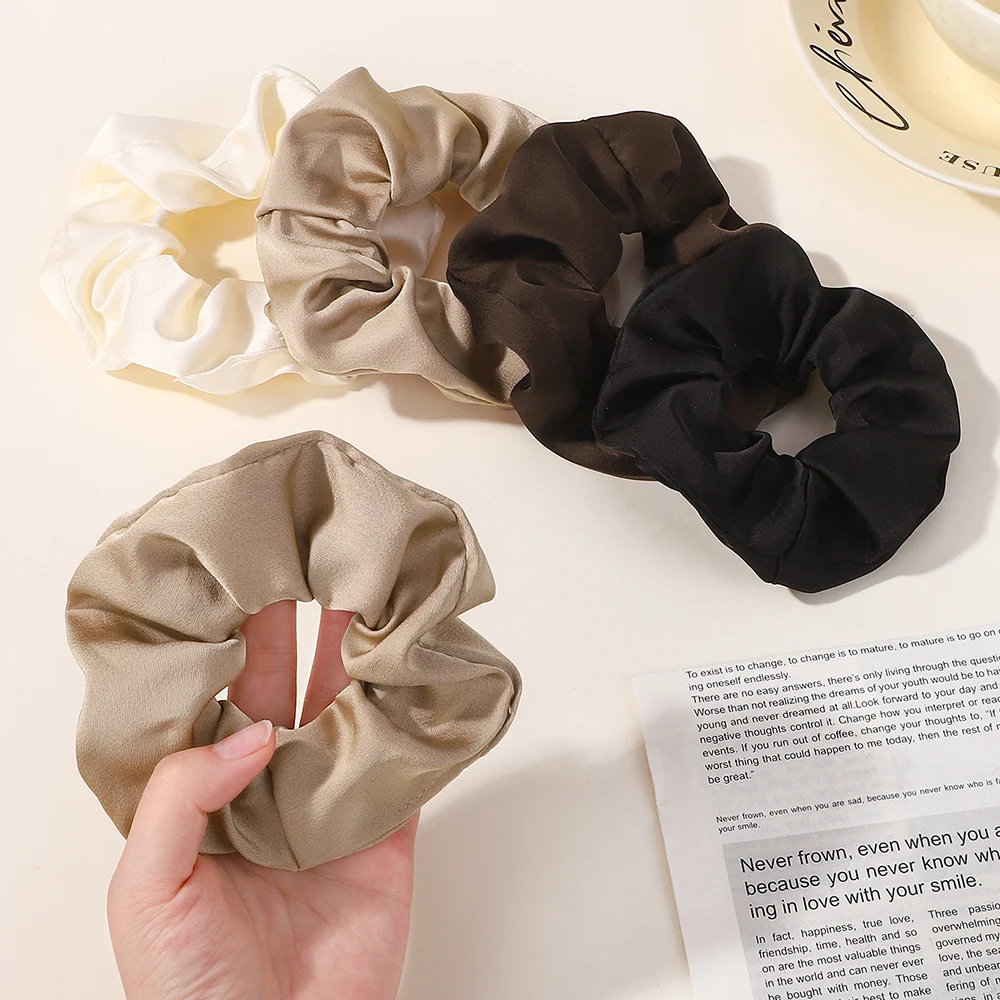 

1PCS Vintage Silk Hair Scrunchies Elastic Hair Bands Solid Color Women Girls Headwear Ponytail Ties Rope Hair Accessories