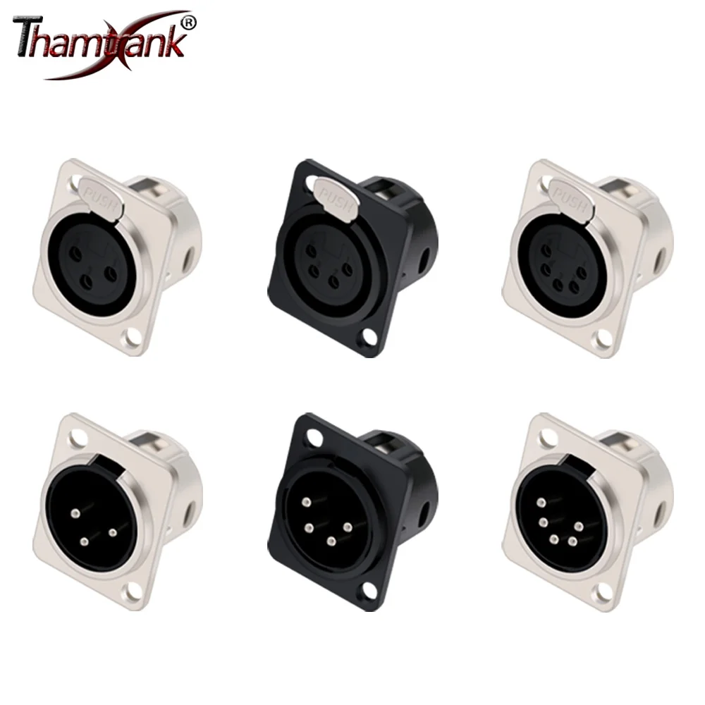 10pcs 3/4/5Pins XLR Male Plug+Female Socket Connector Panel Mount Zinc Alloy Shell+Copper Contacts Silver&Black Housing