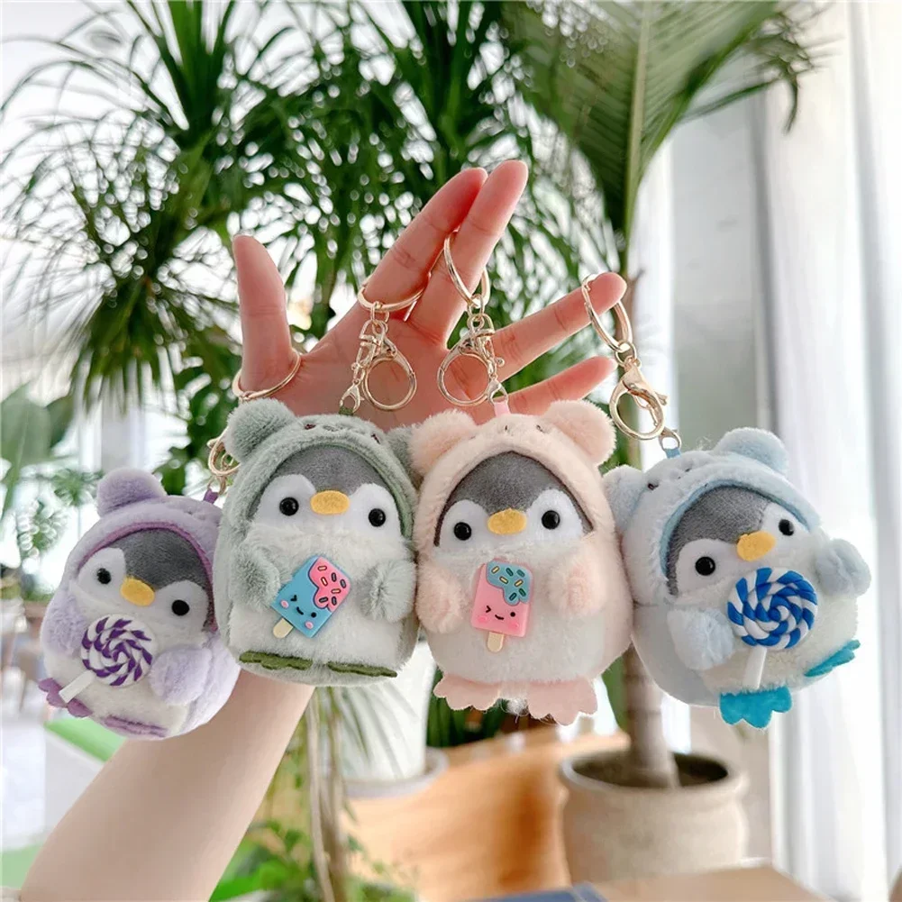 Bonito pirulito pinguim chaveiros dos desenhos animados sorvete de pelúcia pinguim pingente chaveiro saco acessórios kawaii boneca de pelúcia chaveiro