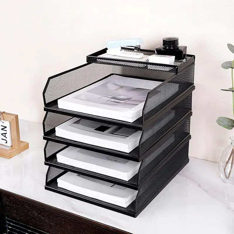 

Document Tray, 4 Tiers, Vertical Stand, Tabletop Storage Rack, A4 Letter Case, File Box, Document Organizer, Small Items