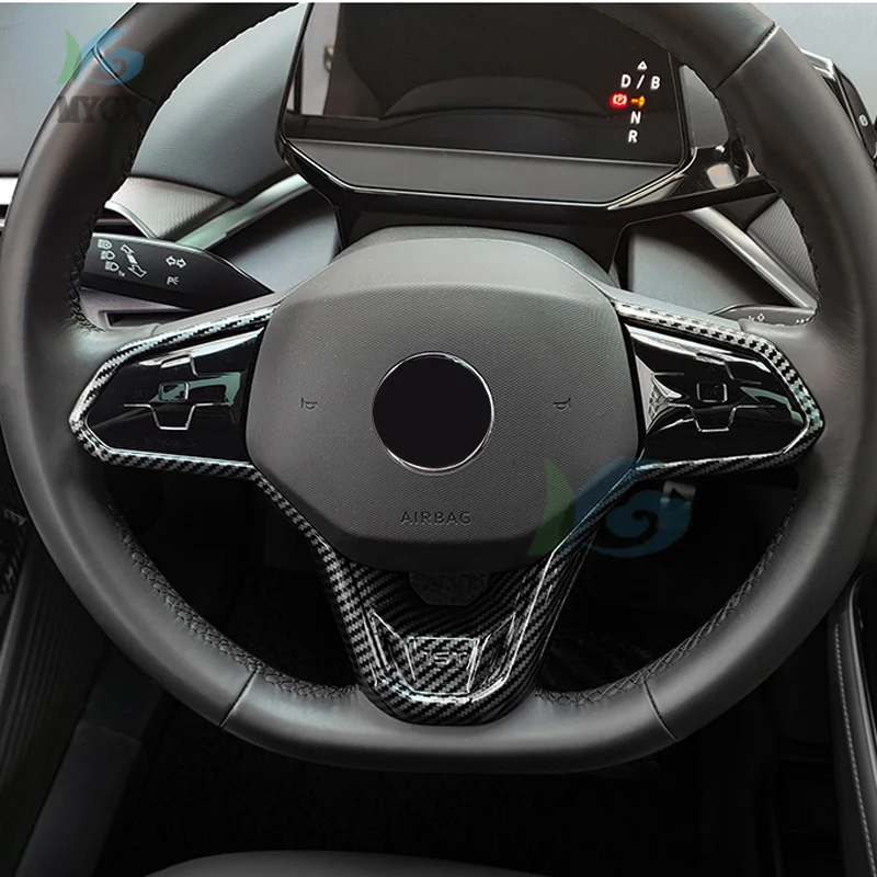 ل Volkswagen VW ID.4X ID.4 ID4 2021 + ألياف الكربون ABS عجلة توجيه سيارة غطاء لوحة إطار الكسوة لاصقة تزيين اكسسوارات #4