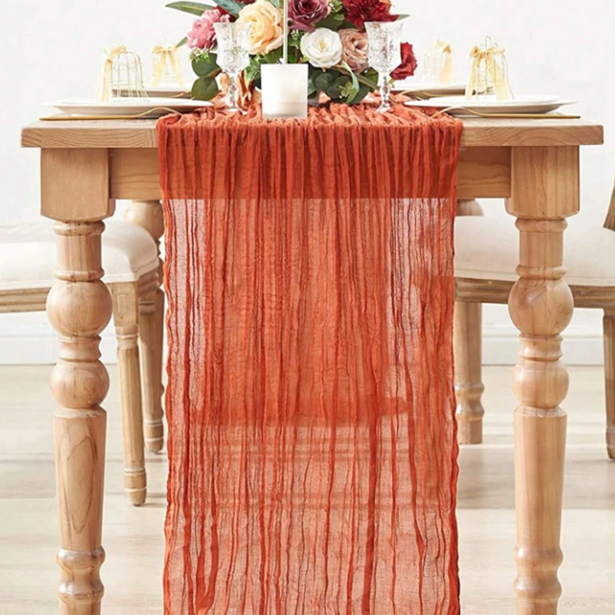 Garza Semi-Sheer Runner da tavola in tela di garza impostazione del tavolo da pranzo rustico Country Wedding Birthday Decor Boho tovaglie