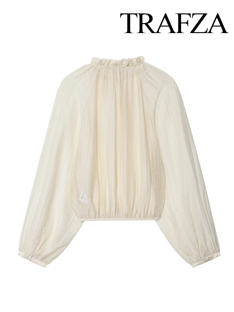 

TRAFZA Women's Autumn Fashion Sweet Puff Sleeve Droop Translucent Shirt Female Chic Temperament Tencel Fabric Loose Shirt Mujer