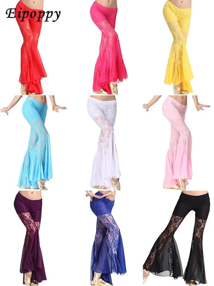 

Брюки для танца живота, тренировочные штаны, Сексуальные Новые расклешенные штаны, шифоновые кружевные рыбий хвост