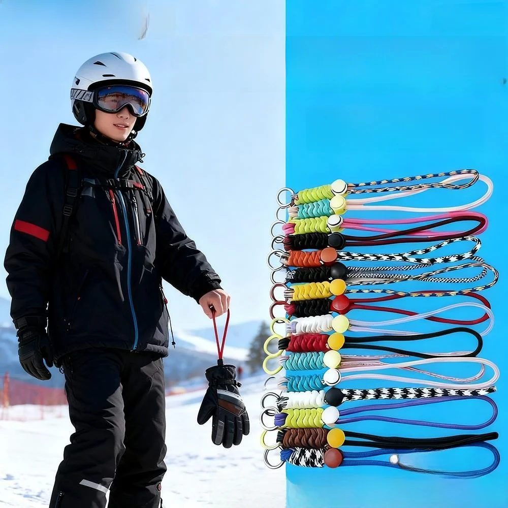 

Skiing Gloves with Detachable Conveniently Woven Lanyard Anti-Lost Wrist Cord Black Braided Creative Gift