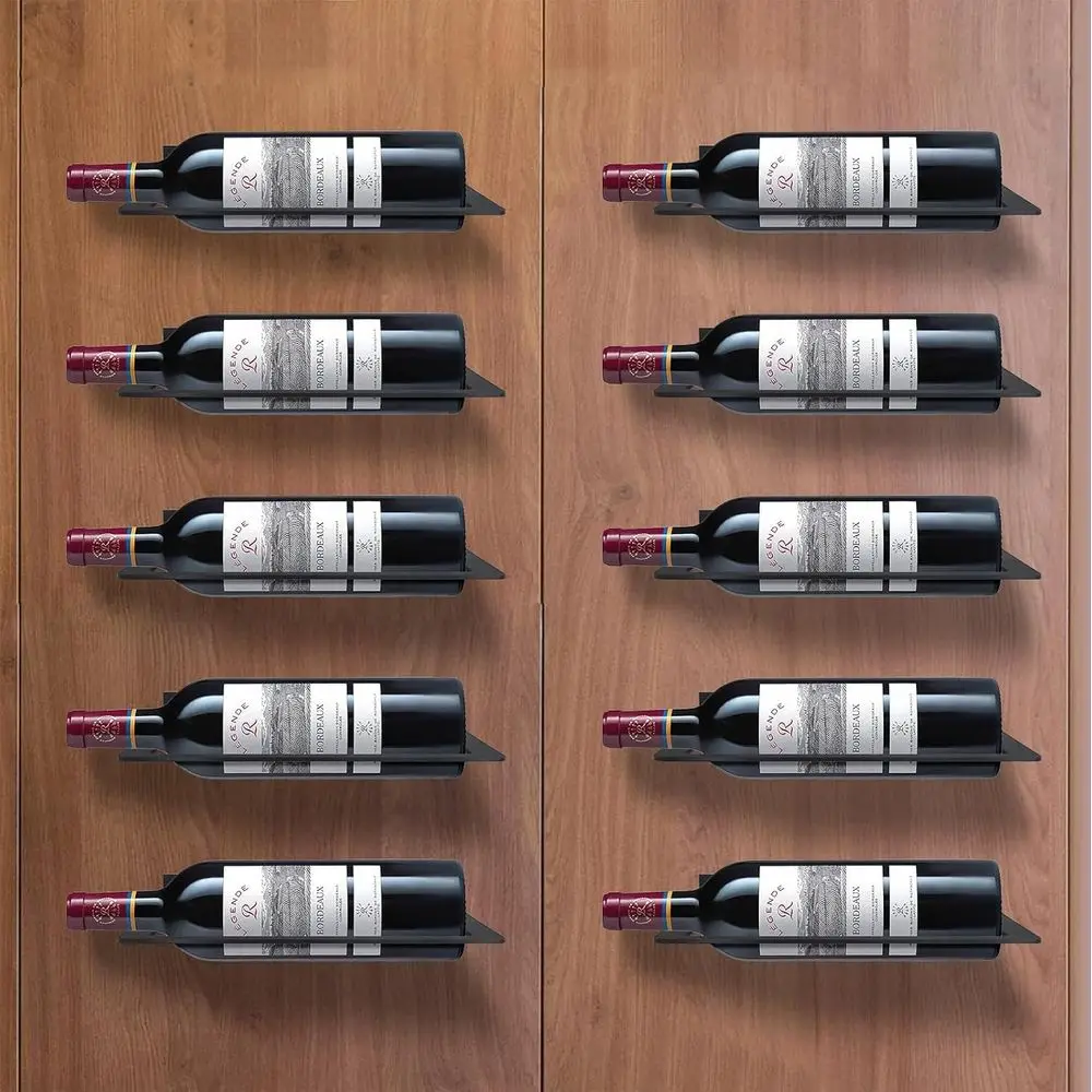 

Matte Black Wall-Mounted Wine Rack for 10 Bottles - Modern Storage Organizer for Kitchen and Bar