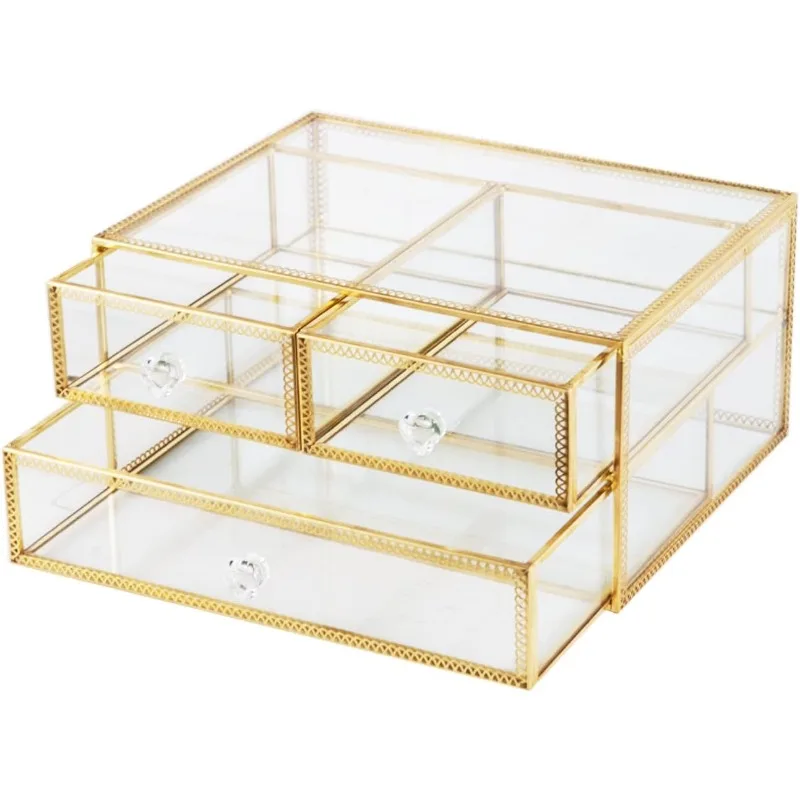 Glass Makeup Organizer, Jewelry Box Drawer, Vintage Jewel Organizer, Desktop Cosmetic Storage, Makeup Container, Kee