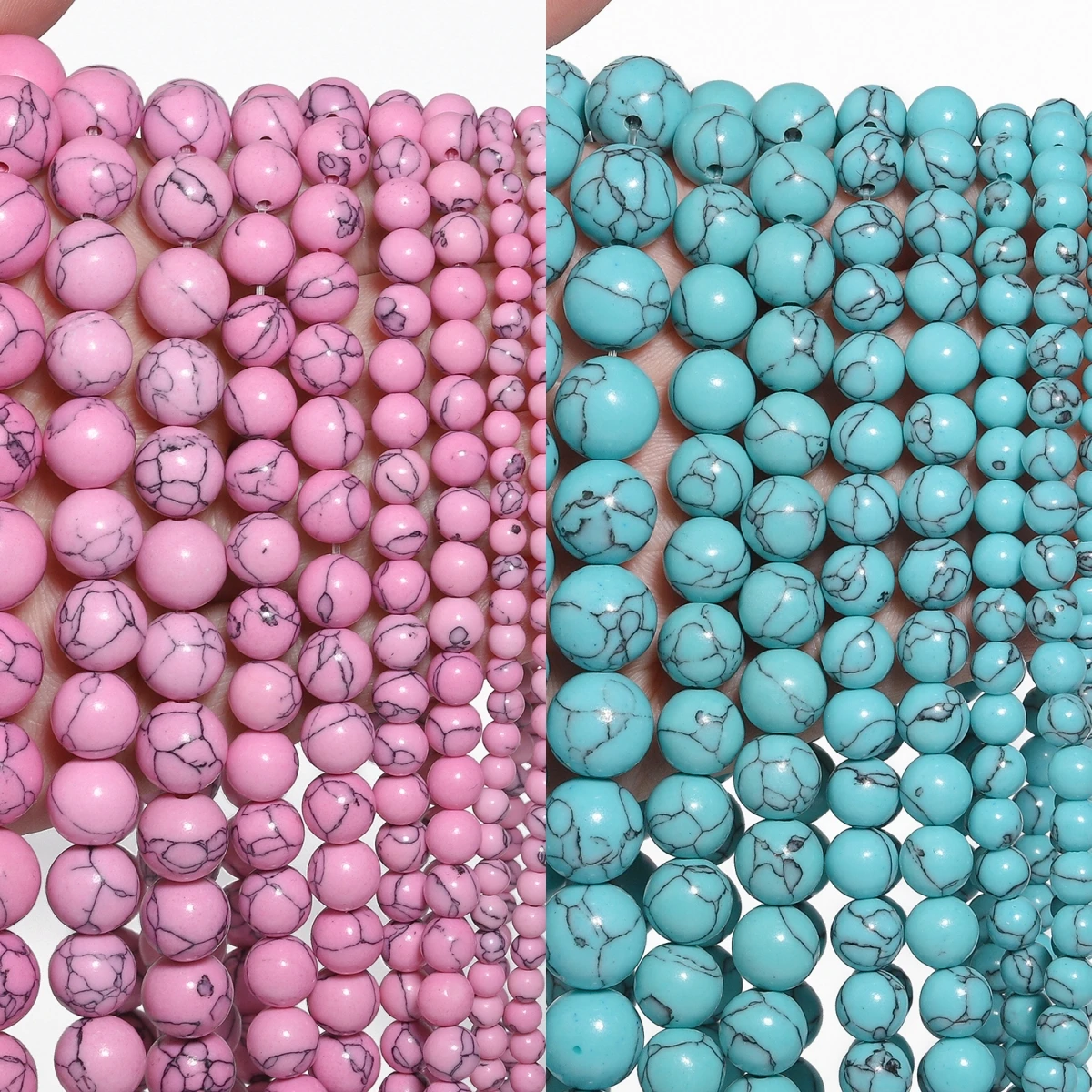 Pink Lake Blue Color Synthetic Turquoise Round Loose Beads for Jewelry Making Handmade DIY Bracelet Pendant Accessories 4-12mm