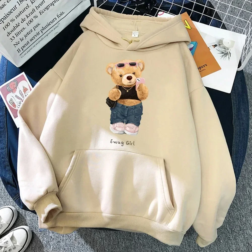 Street Teddy Bear Selfie Booty Girl Funny Plus Size Ladies Breathable Loose Hoodie Pocket Sweatshirt Soft Crew Neck Hoodie