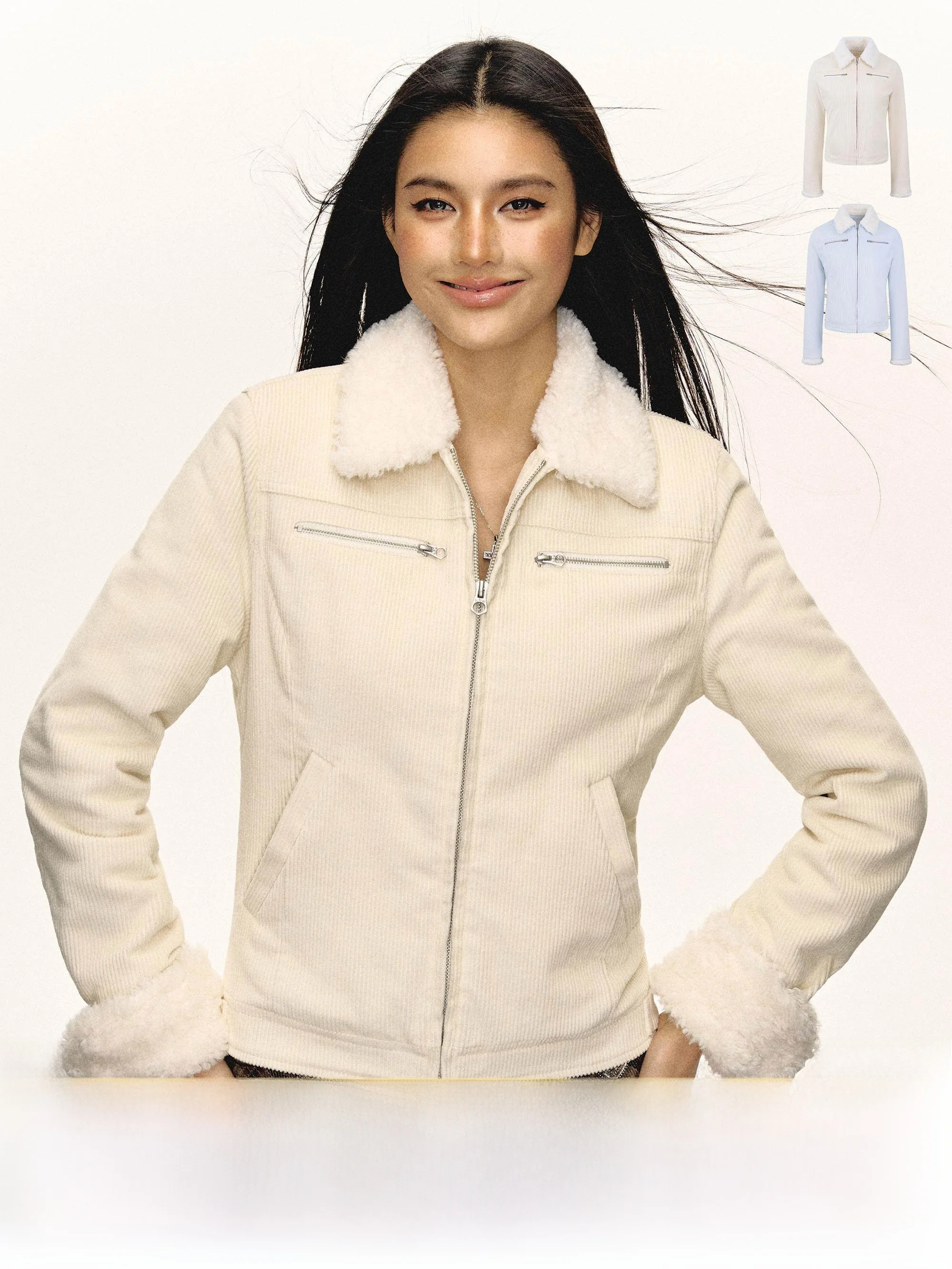 

Ariseism Women's ort Thiened Cotton Jaet Lamb Fur Corduroy Outerwear Street Sle Straight Cut Long Sve Zipper Closure