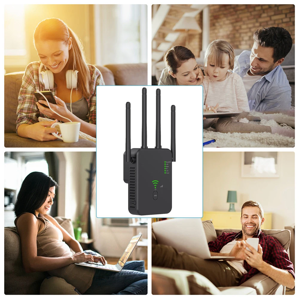 Repetidor WiFi sem fio, impulsionador de sinal WiFi, banda dupla, 2.4G, 5G, extensor, 802.11AC, Gigabit WiFi, amplificador, roteador WPS, 1200Mbps