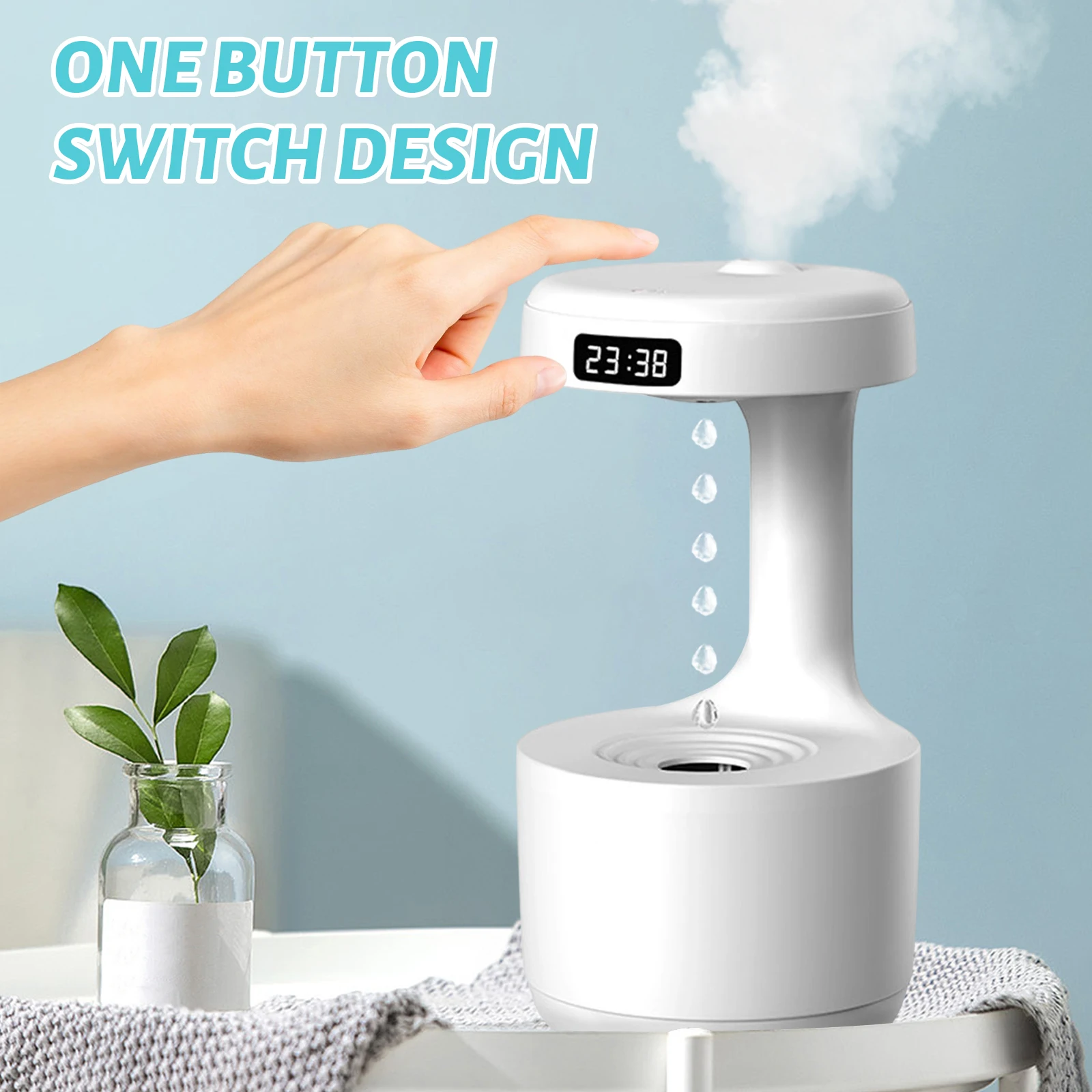 800ML Anti-Gravity Water Droplets Diffuser Air Humidifier Cool Mist Maker Fogger with LED Display Office Bedroom Desktop