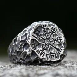 2023 NEW Men's 316L stainless-steel rings Viking Runes Compass Totem Odin Meteorite Fashion Jewelry for gift free shipping