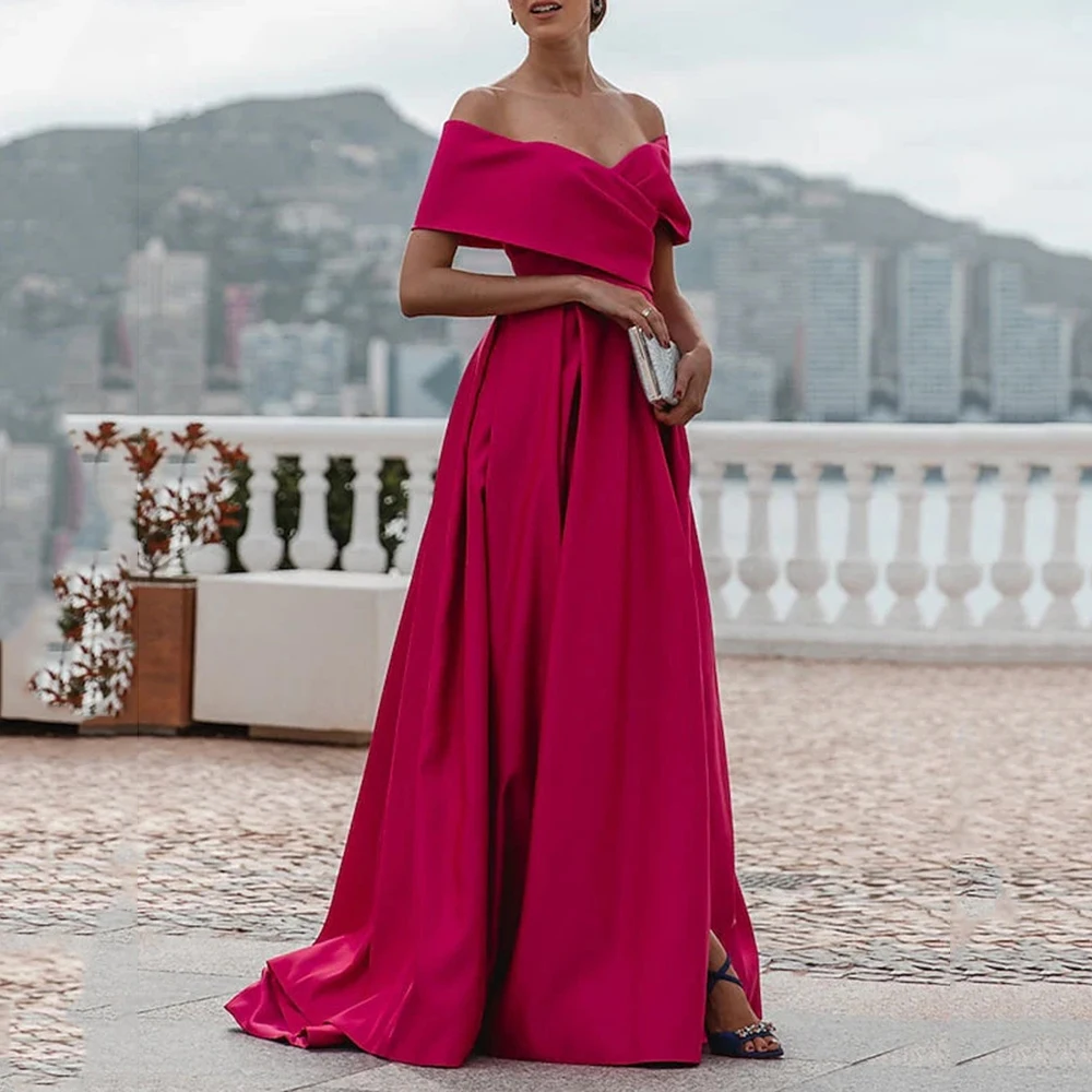 Customized New Jersey Yipeisha Red Simple Evening Dress 2024 Fashion Pleat Off the Shoulder With Fake Button A-line Split Formal