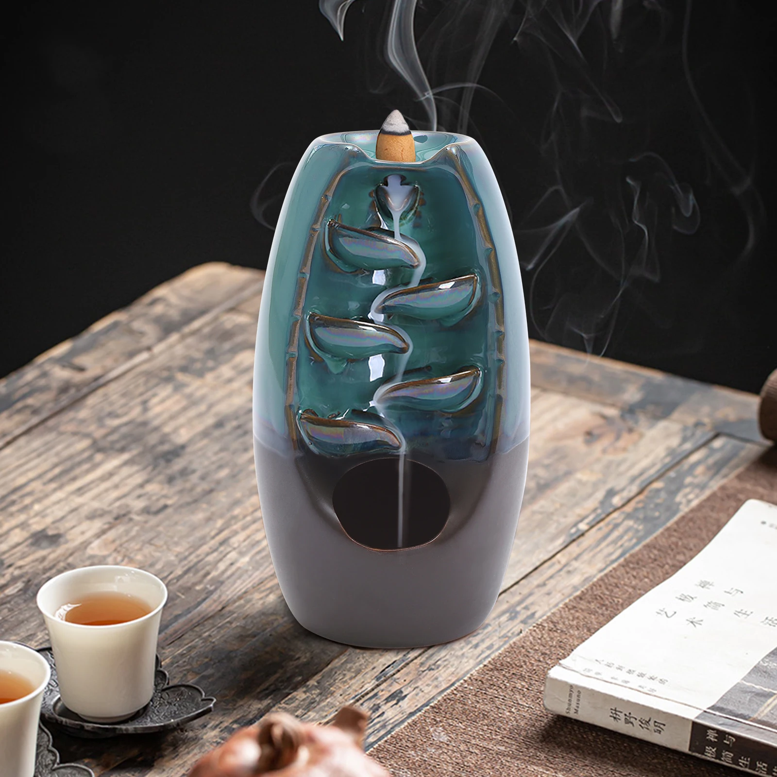 Backflow Incense Burner Holder Waterfall Ceramic Lotus Ornament Home Decor Incense Holder Incense Cones Meditation Art