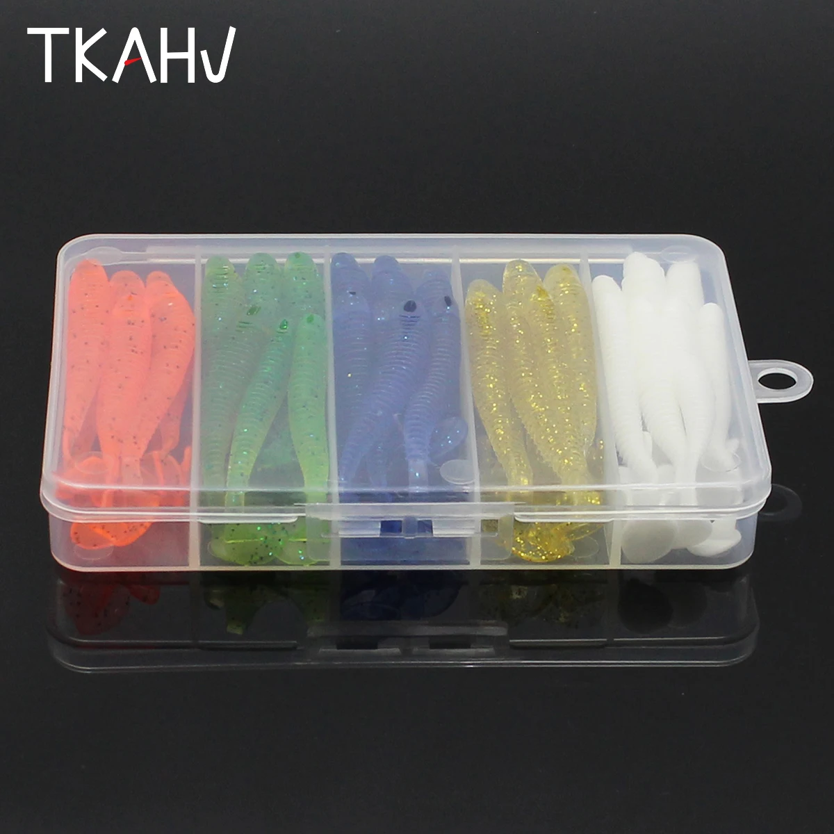 

TKAHV 50 PCs/kit 60mm 75mm T Tail Screw Soft Fishing Lure Wobblers Artificial Silicone Worm Bait Carp Bass Shiner Grub Swimbait