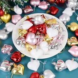 12pcs/box Christmas Pendant Plastic Heart-shaped Ornament Christmas Tree Ornaments DIY Home Decor Supplies New Year Party Gifts