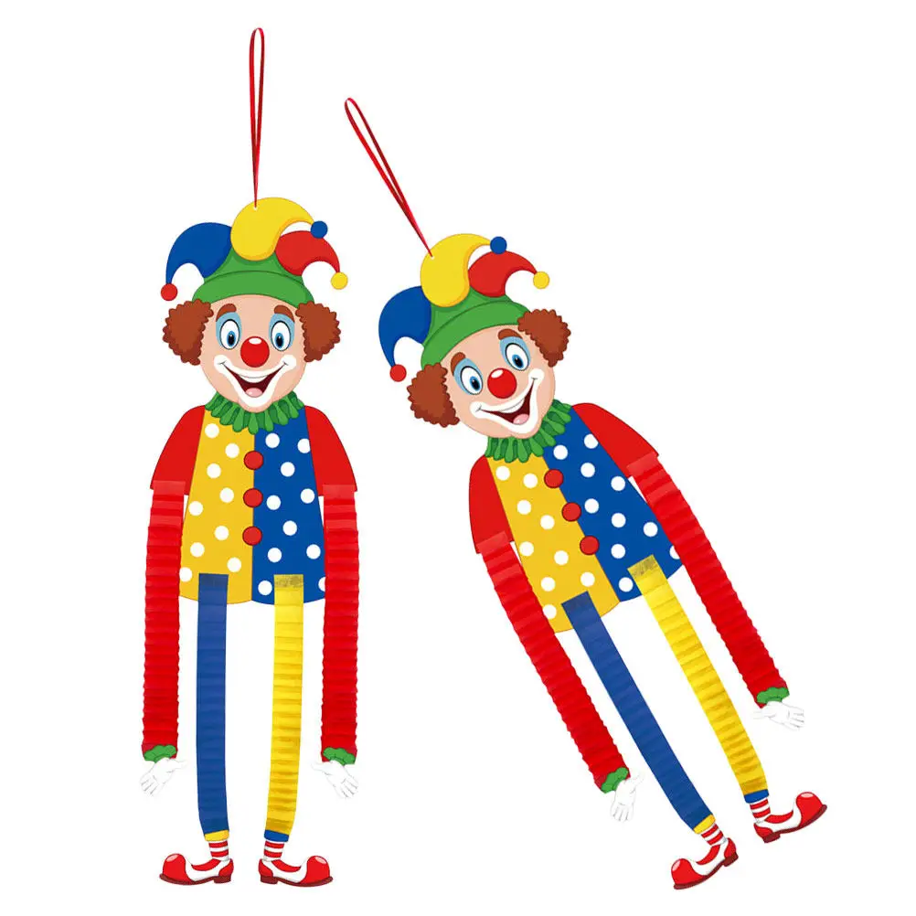 2Pcs Cute Funny Clown Hanging Decorations Carnival Party Supplies Circus Theme Paper Decor for Birthday Festive Celebration