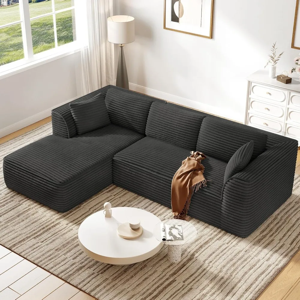 

Vesgantti 106" Boneless Couch with Chaise, Deep Seat Comfy Cloud Modular Sofa Corduroy Memory Foam Sectional Couches for Living