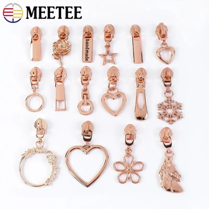 5/10/20Pcs 5# RoseGold Zipper Puller Sliders for Nylon Zippers By The Meter Repair Closure Zips Head Zip Lock Sewing Accessories