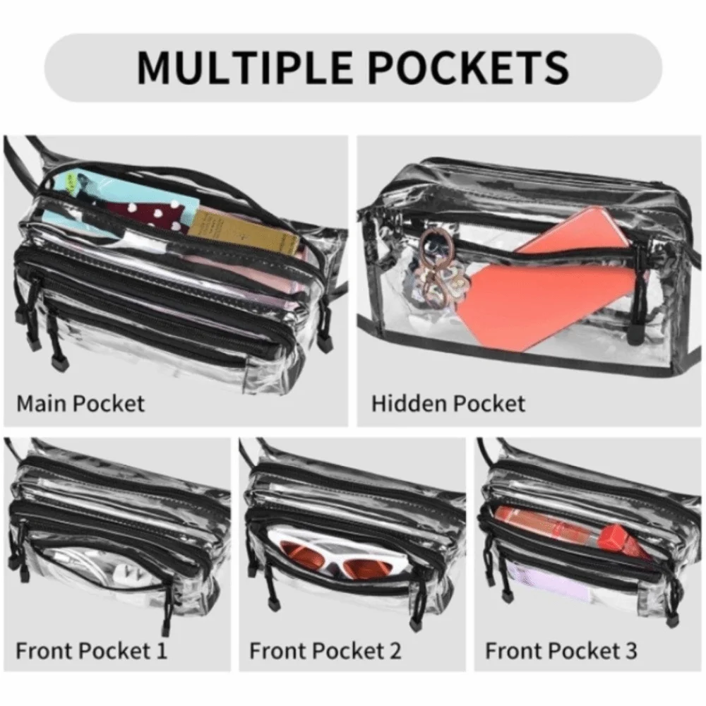 Casual PVC Transparent Waist Bag Multi layer Clear Phone Crossbody Bag Black Waterproof Chest Bag Cycling