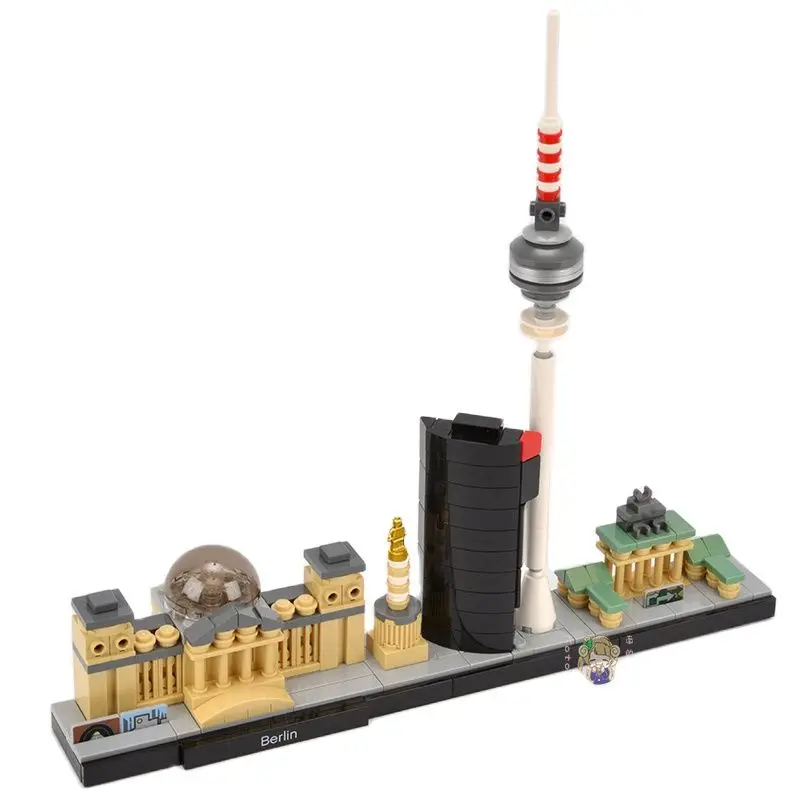 Berlin City Architecture Skyline Building Blocks Set Tower Edifice Bricks Town Street View Assemble Toys For Children Gifts