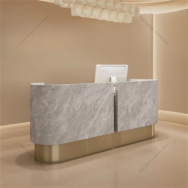 French Luxury Beauty Salon Reception Desk Nordic Premium Company Hotel Stainless Steel Cashier Counter Commercial Furniture FYRD