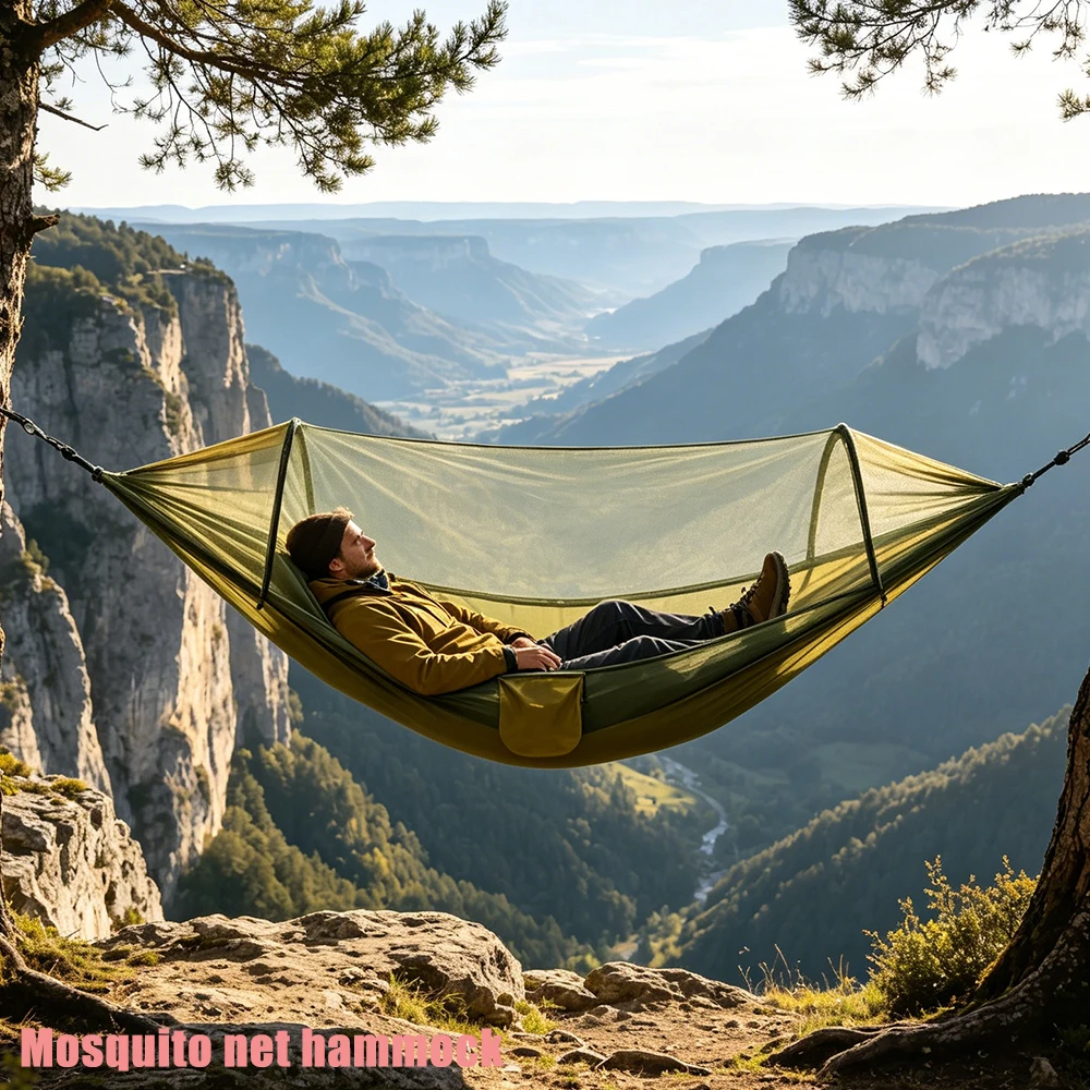 Automatic Quick Pop Up Outdoor Hammock Double Person With Support Pole Mosquito Net Anti Mosquito Anti Rollover Sun Shade Canopy