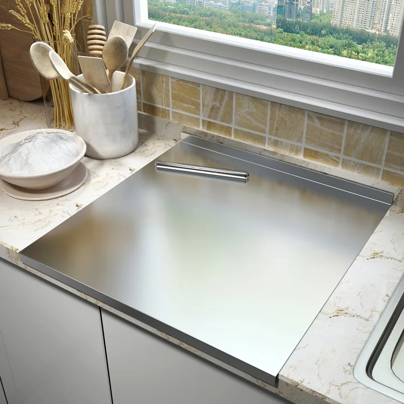 

Разделочная доска из нержавеющей стали со столешницей, утолщенная разделочная доска для кухонной столешницы, идеально подходит для вырезания теста, мяса, фруктов