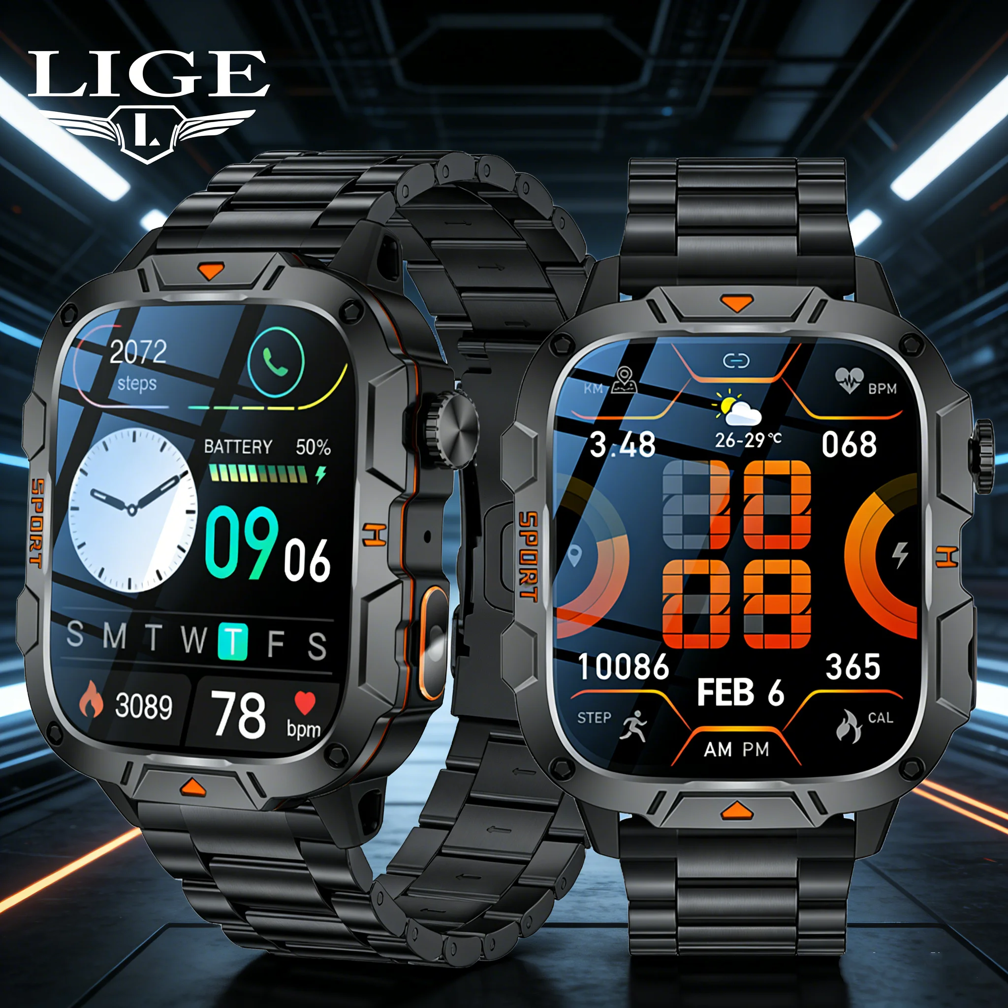 

2026 Sport Fitness Watch Men Outdoor Smart Watch Heart Rate Blood Oxygen Monitor Full Touch Waterproof LED Flashlight SmartWatch