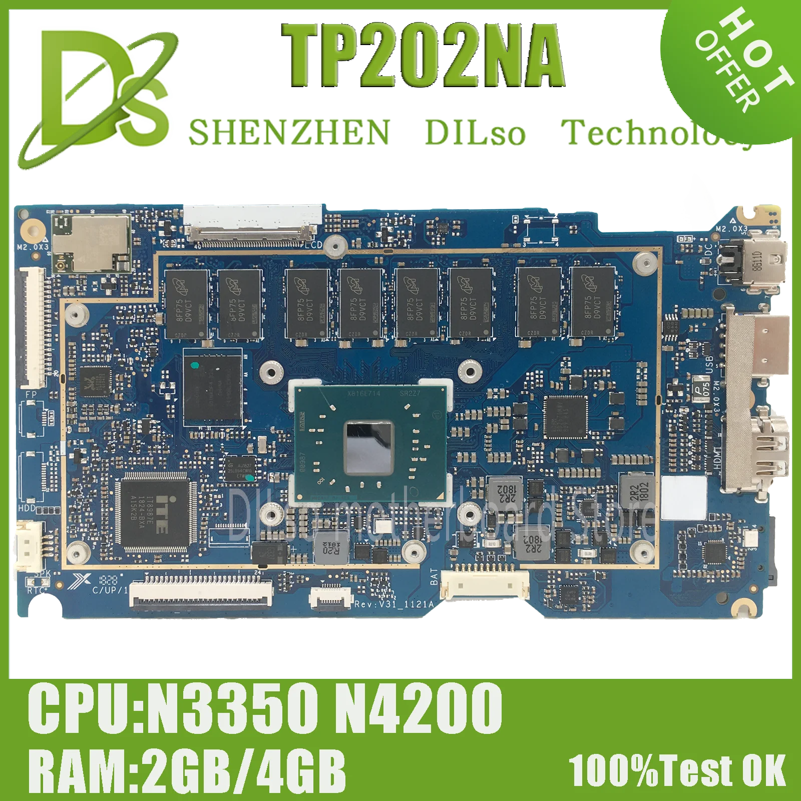 KEFU TP202N MAINboard For ASUS Vivobook Flip 12 TP202 TP202NA Laptop Motherboard With N3350 N4200 4G/RAM